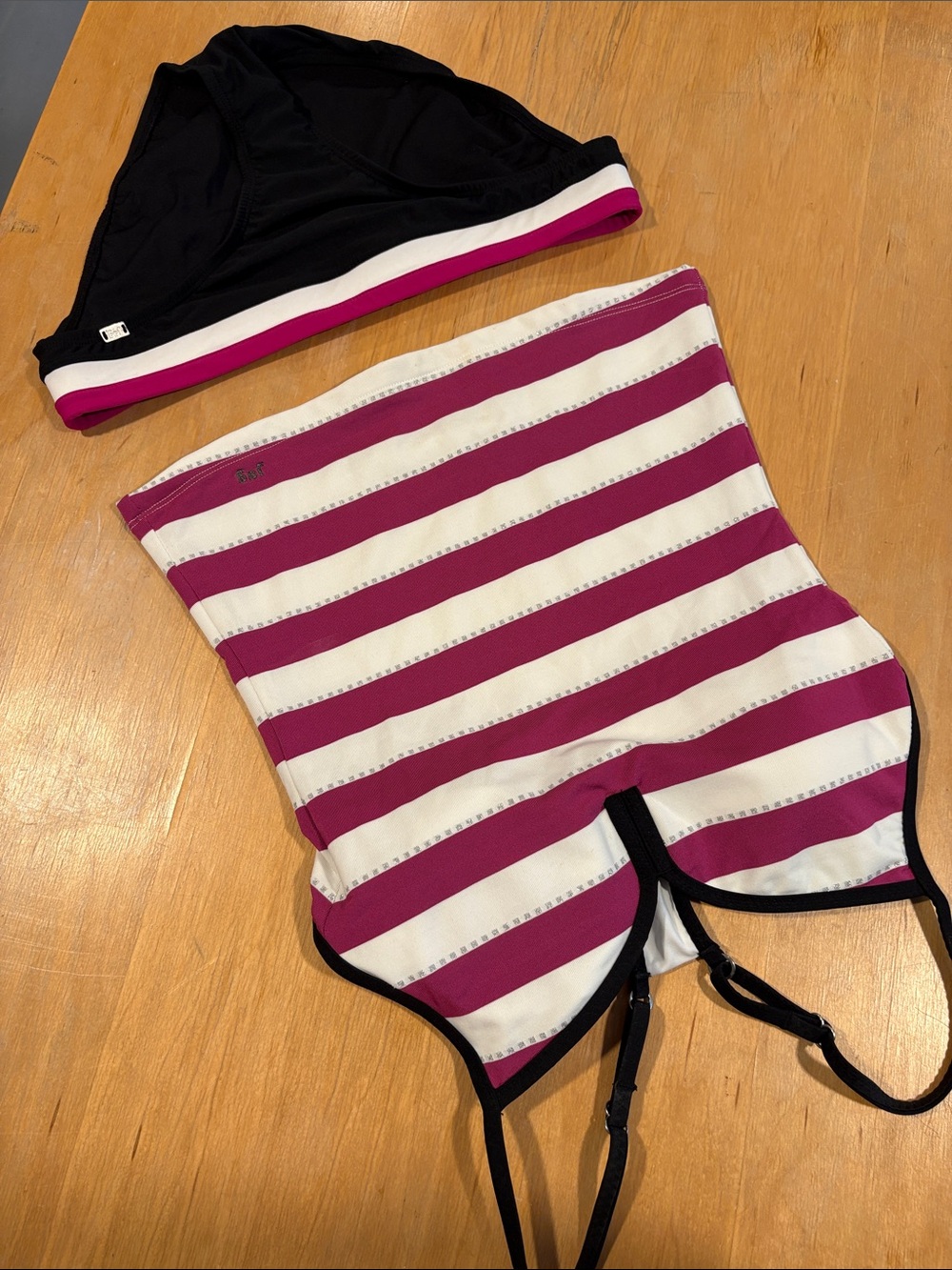 JAG ~ Black & Magenta White Silver Striped Tankini Top & Bottom Set